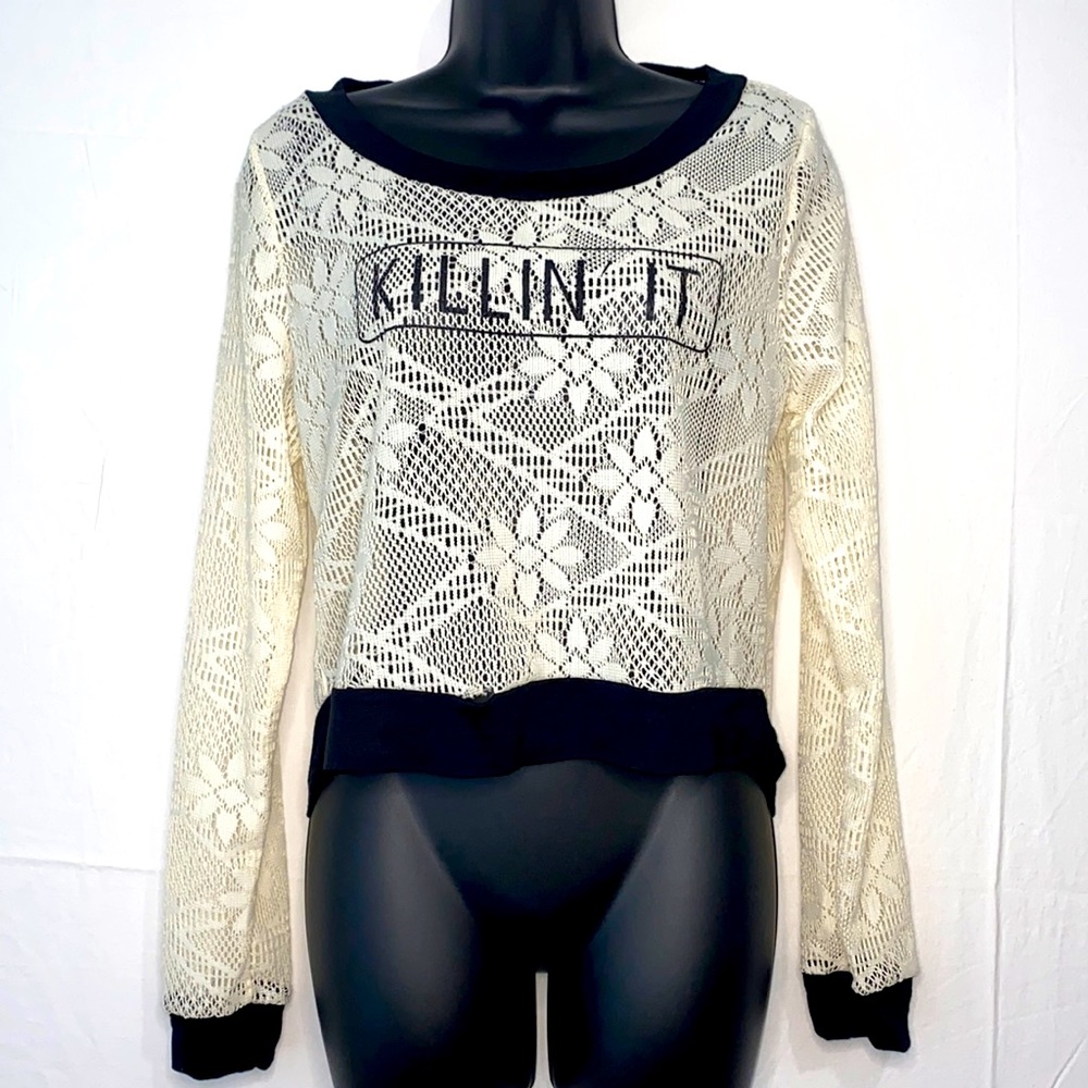 Cream & Black Mesh “Killin It” Top
